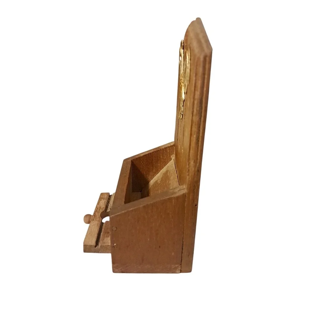 Vintage wooden toothpick dispenser/holder with a rooster emblem